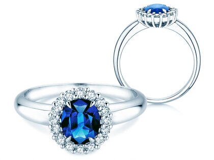 Verlobungsring Windsor Royal in 9K Weißgold mit Saphir 1,20ct und Diamanten 0,28ct