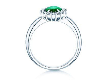 Verlobungsring Windsor Royal in 14K Weißgold mit Smaragd 1,20ct und Diamanten 0,28ct