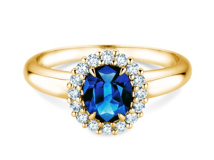Verlobungsring Windsor Royal in 14K Gelbgold mit Saphir 1,20ct und Diamanten 0,28ct