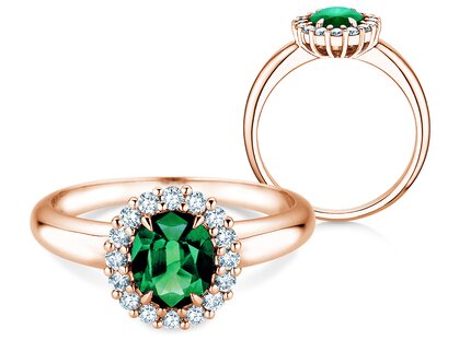 Verlobungsring Windsor Royal in 18K Roségold mit Smaragd 1,20ct und Diamanten 0,28ct
