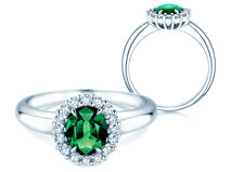 Verlobungsring Windsor Royal in 14K Weißgold mit Smaragd 1,20ct und Diamanten 0,28ct