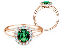Verlobungsring Windsor Royal in 14K Roségold mit Smaragd 1,20ct und Diamanten 0,28ct
