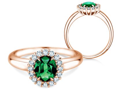Verlobungsring Windsor Royal in 14K Roségold mit Smaragd 1,20ct und Diamanten 0,28ct