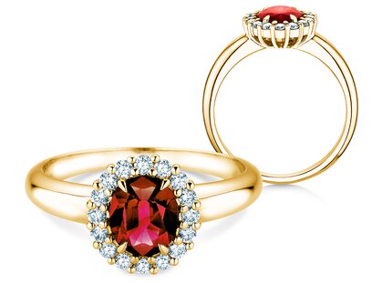 Verlobungsring Windsor Royal in 14K Gelbgold mit Rubin 1,20ct und Diamanten 0,28ct