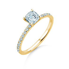 Verlobungsring Asscher Cut Pavé in 14K Gelbgold mit Diamanten 0,37ct G/VS