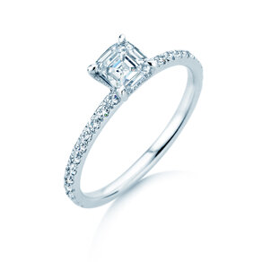 Verlobungsring Asscher Cut Pavé in 14K Weißgold mit Diamanten 0,37ct G/VS