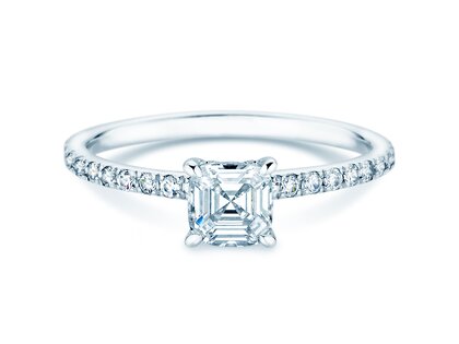 Verlobungsring Asscher Cut Pavé in 14K Weißgold mit Diamanten 0,37ct G/VS