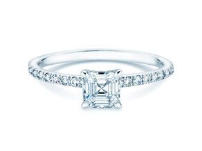 Verlobungsring Asscher Cut Pavé in 14K Weißgold mit Diamanten 0,37ct G/VS