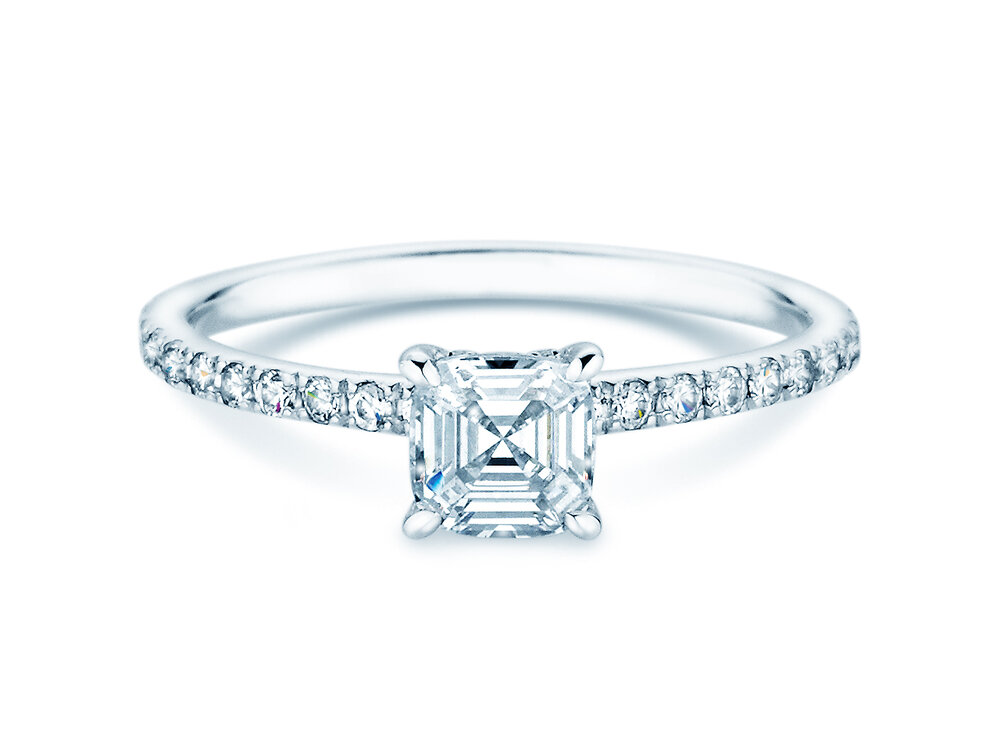 Verlobungsring Asscher Cut Pavé in Platin 950/- mit Diamanten 0,90ct G/VS