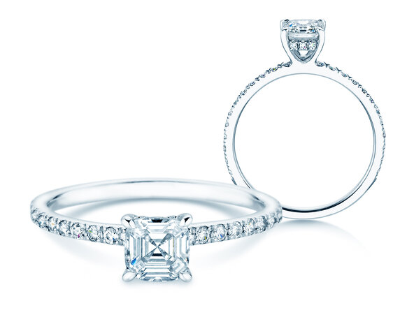Verlobungsring Asscher Cut Pavé in 14K Weißgold mit Diamanten 0,37ct G/VS