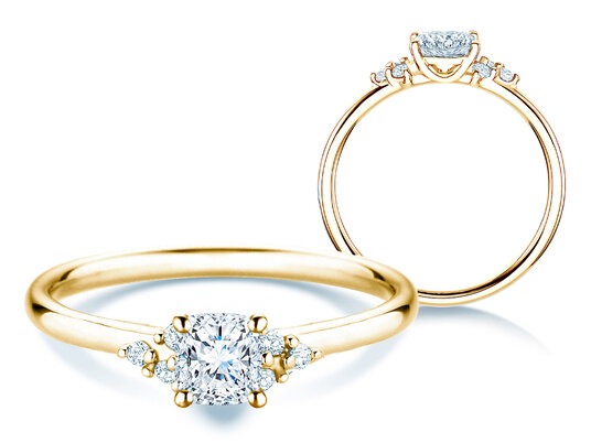 Verlobungsring Blossom Cushion in 9K Gelbgold mit natürlichen Diamanten 0,58ct