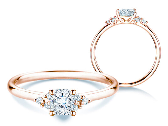 Verlobungsring Blossom Cushion in 9K Roségold mit natürlichen Diamanten 0,58ct