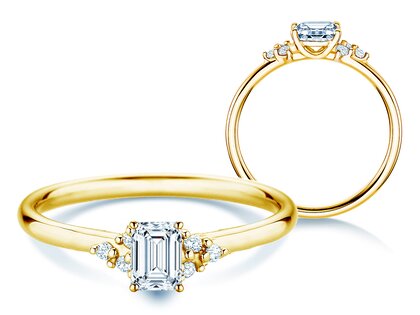 Verlobungsring Blossom Emerald in 14K Gelbgold mit natürlichen Diamanten 0,22ct G/VS