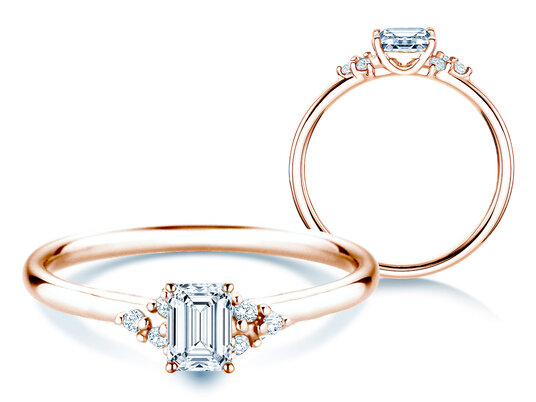 Verlobungsring Blossom Emerald in 9K Roségold mit natürlichen Diamanten 0,58ct