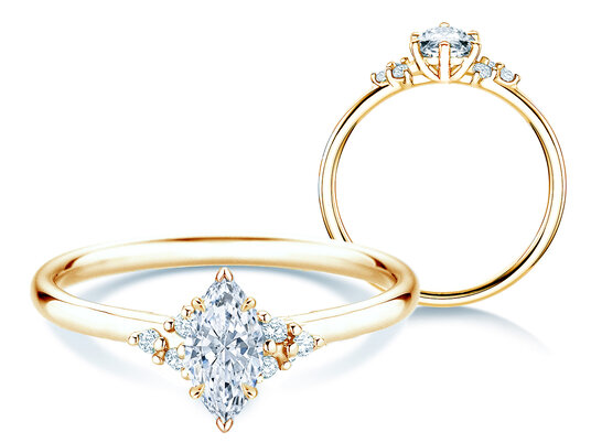 Verlobungsring Blossom Marquise in 9K Gelbgold mit natürlichen Diamanten 0,58ct