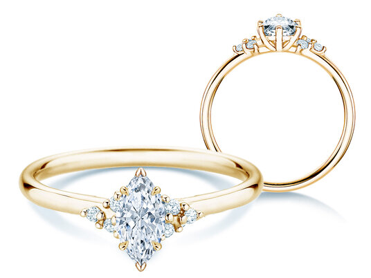 Verlobungsring Blossom Marquise in 14K Gelbgold mit natürlichen Diamanten 0,22ct G/SI