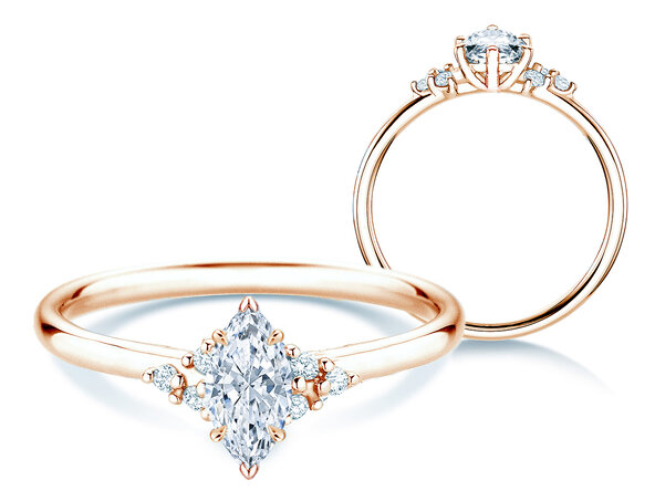 Verlobungsring Blossom Marquise in 9K Roségold mit Labordiamanten 0,58ct E/VS