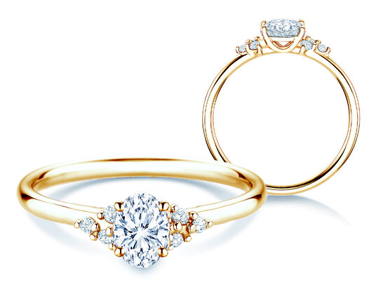 Verlobungsring Blossom Oval in 14K Gelbgold mit natürlichen Diamanten 0,22ct G/SI