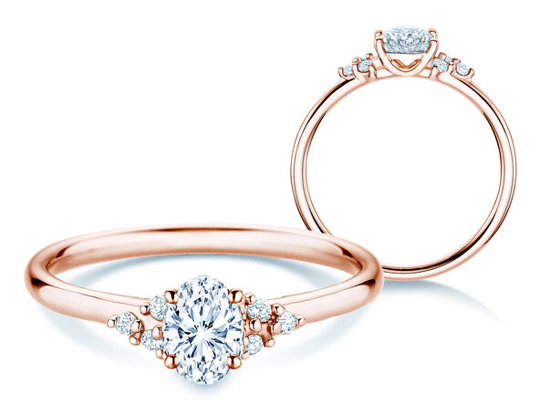 Verlobungsring Blossom Oval in 9K Roségold mit natürlichen Diamanten 0,29ct G/SI
