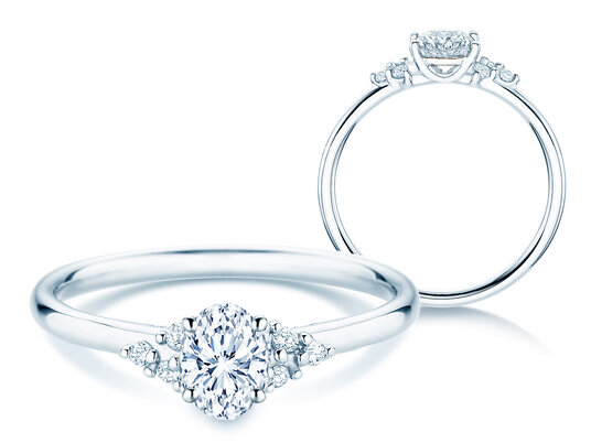 Verlobungsring Blossom Oval in 9K Weißgold mit natürlichen Diamanten 0,29ct G/SI