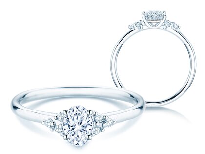 Verlobungsring Blossom Oval in 9K Weißgold mit natürlichen Diamanten 0,29ct G/SI