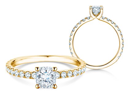 Verlobungsring Classic 4 Cushion Pavé in 14K Gelbgold mit natürlichen Diamanten 0,33ct G/SI
