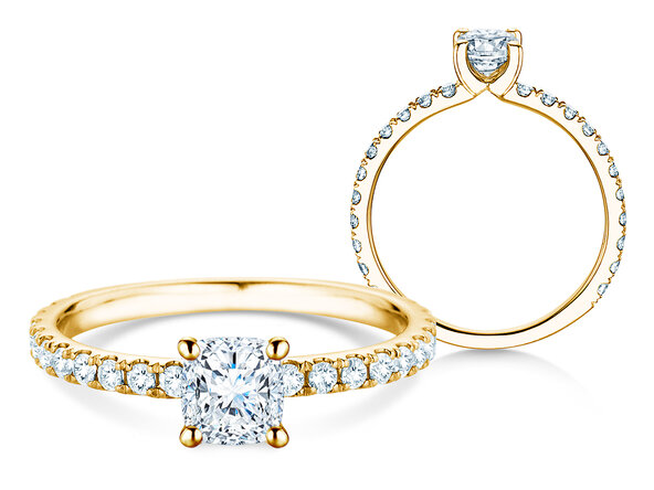 Verlobungsring Classic 4 Cushion Pavé in 14K Gelbgold mit natürlichen Diamanten 0,33ct G/SI