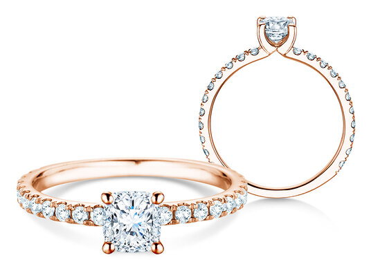 Verlobungsring Classic 4 Cushion Pavé in 9K Roségold mit natürlichen Diamanten 0,87ct