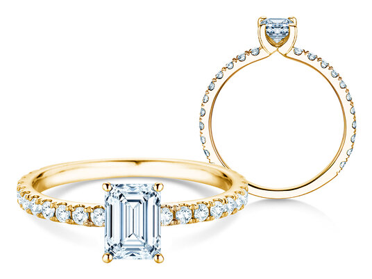Verlobungsring Classic 4 Emerald Pavé in 14K Gelbgold mit natürlichen Diamanten 0,33ct G/VS