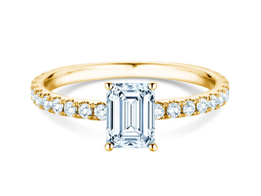 Verlobungsring Classic 4 Emerald Pavé in 9K Gelbgold mit natürlichen Diamanten 0,87ct
