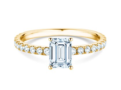 Verlobungsring Classic 4 Emerald Pavé in 14K Gelbgold mit natürlichen Diamanten 0,33ct G/VS
