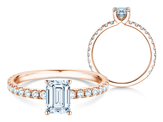 Verlobungsring Classic 4 Emerald Pavé in 9K Roségold mit natürlichen Diamanten 0,87ct