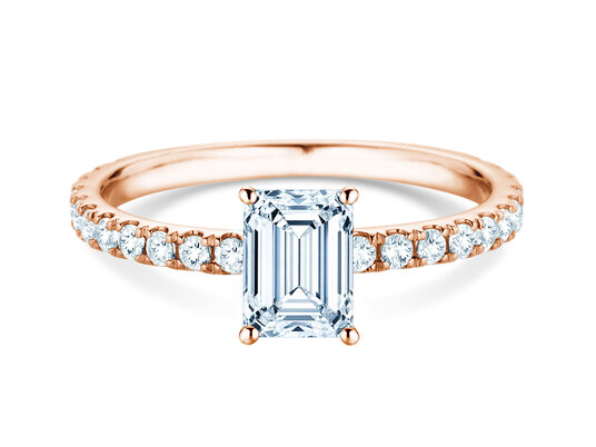 Verlobungsring Classic 4 Emerald Pavé in 9K Roségold mit natürlichen Diamanten 0,87ct