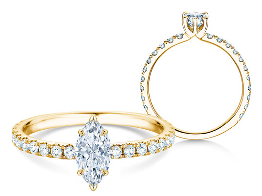 Verlobungsring Classic 4 Marquise Pavé in 14K Gelbgold mit natürlichen Diamanten 0,33ct G/SI