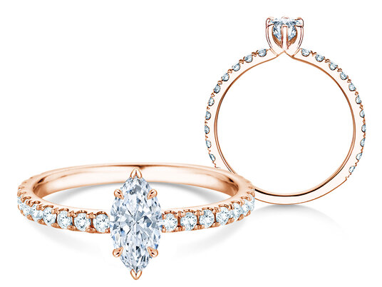 Verlobungsring Classic 4 Marquise Pavé in 9K Roségold mit natürlichen Diamanten 0,87ct