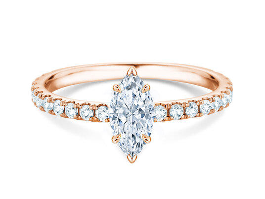 Verlobungsring Classic 4 Marquise Pavé in 9K Roségold mit natürlichen Diamanten 0,87ct