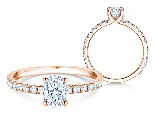 Verlobungsring Classic 4 Oval Pavé in 9K Roségold mit natürlichen Diamanten 0,87ct