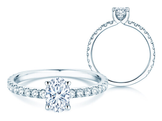 Verlobungsring Classic 4 Oval Pavé in 9K Weißgold mit natürlichen Diamanten 0,87ct G/SI
