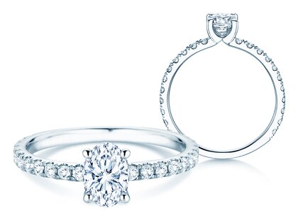 Verlobungsring Classic 4 Oval Pavé in 9K Weißgold mit natürlichen Diamanten 0,87ct