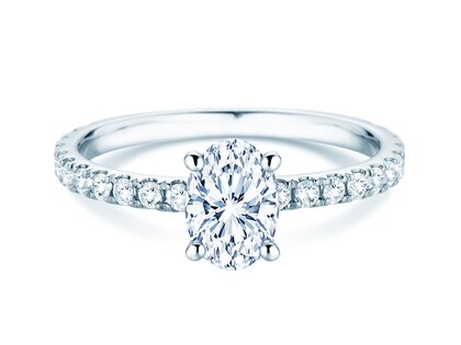 Verlobungsring Classic 4 Oval Pavé in 9K Weißgold mit natürlichen Diamanten 0,87ct