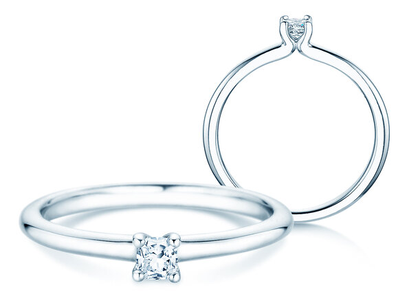 Verlobungsring Cushion Clean in 14K Weißgold mit Diamant 0,08ct G/SI