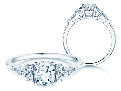 Verlobungsring Cushion Marquise in 9K Weißgold mit Labordiamanten 1,28ct E/VS