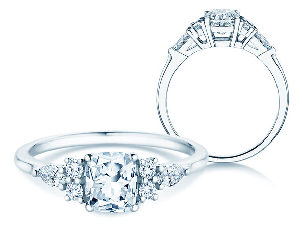 Verlobungsring Cushion Marquise in 9K Weißgold mit Labordiamanten 1,28ct E/VS