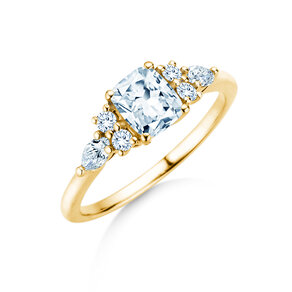 Verlobungsring Cushion Marquise in 9K Gelbgold mit Diamanten 1,28ct G/SI