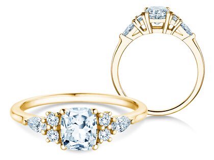 Verlobungsring Cushion Marquise in 9K Gelbgold mit Diamanten 1,28ct G/SI