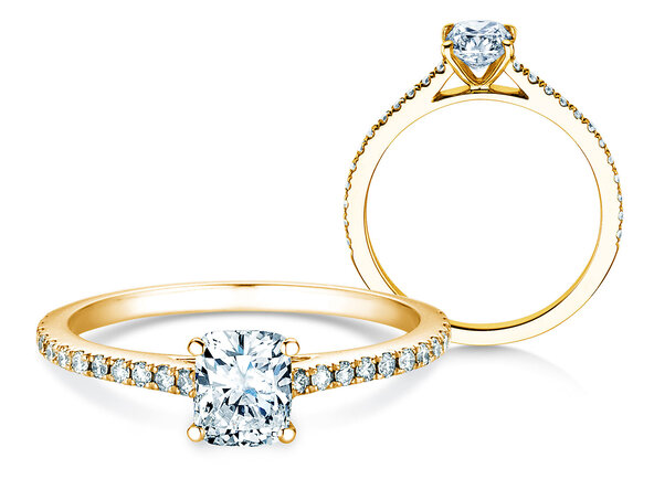 Verlobungsring Cushion Pavé in 9K Gelbgold mit Diamanten 1,22ct G/SI