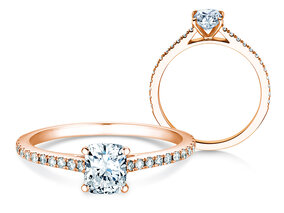 Verlobungsring Cushion Pavé in 9K Roségold mit Diamanten 0,77ct G/SI