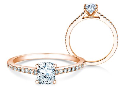 Verlobungsring Cushion Pavé in 14K Roségold mit Diamanten 0,66ct G/SI