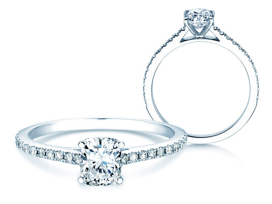 Verlobungsring Cushion Pavé in 14K Weißgold mit Diamanten 1,22ct G/SI