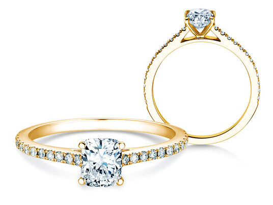 Verlobungsring Cushion Pavé in 14K Gelbgold mit Diamanten 0,66ct G/SI